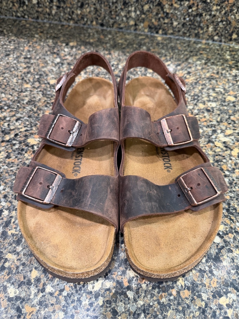 Brown Double Buckle Leather Sandals Mens 9